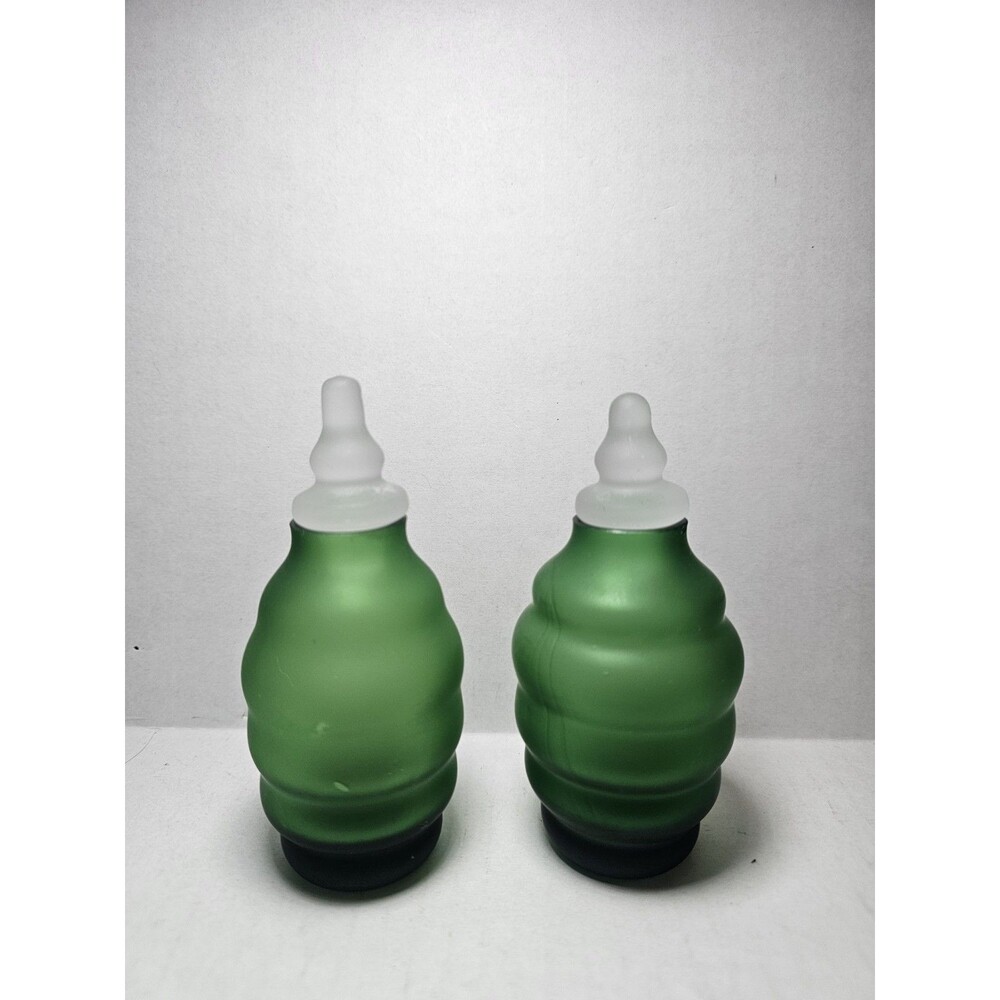 Green Glass Apothecary Jars Ribbed Frosted Set Of 2 Perfume Oils